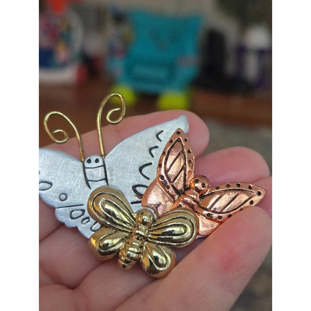 Butterfly Brooch Pin Tri- Color Vintage